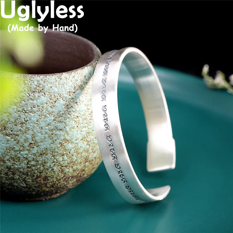

Uglyless Like Stamps Neutral Square Bangles for Men Women Solid 999 Silver Wide Bangles Mysterious Orient Pure Silver Jewelry