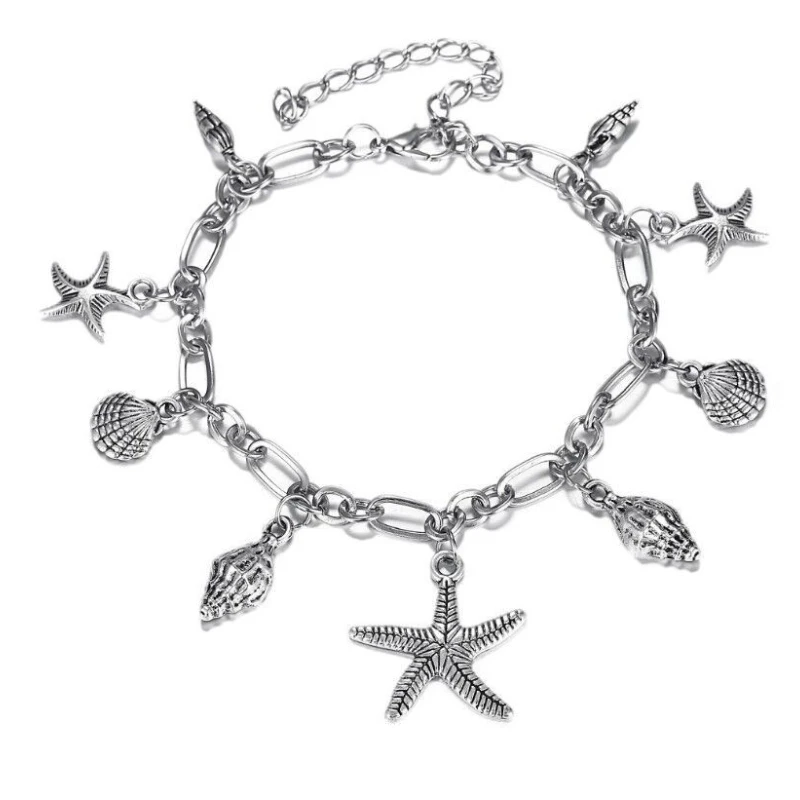 

Boho Silver Color Starfish Conch Shell Pendant Metal Anklet Bracelet on Leg Chain Summer Beach Accessories Ankle Shell Anklet