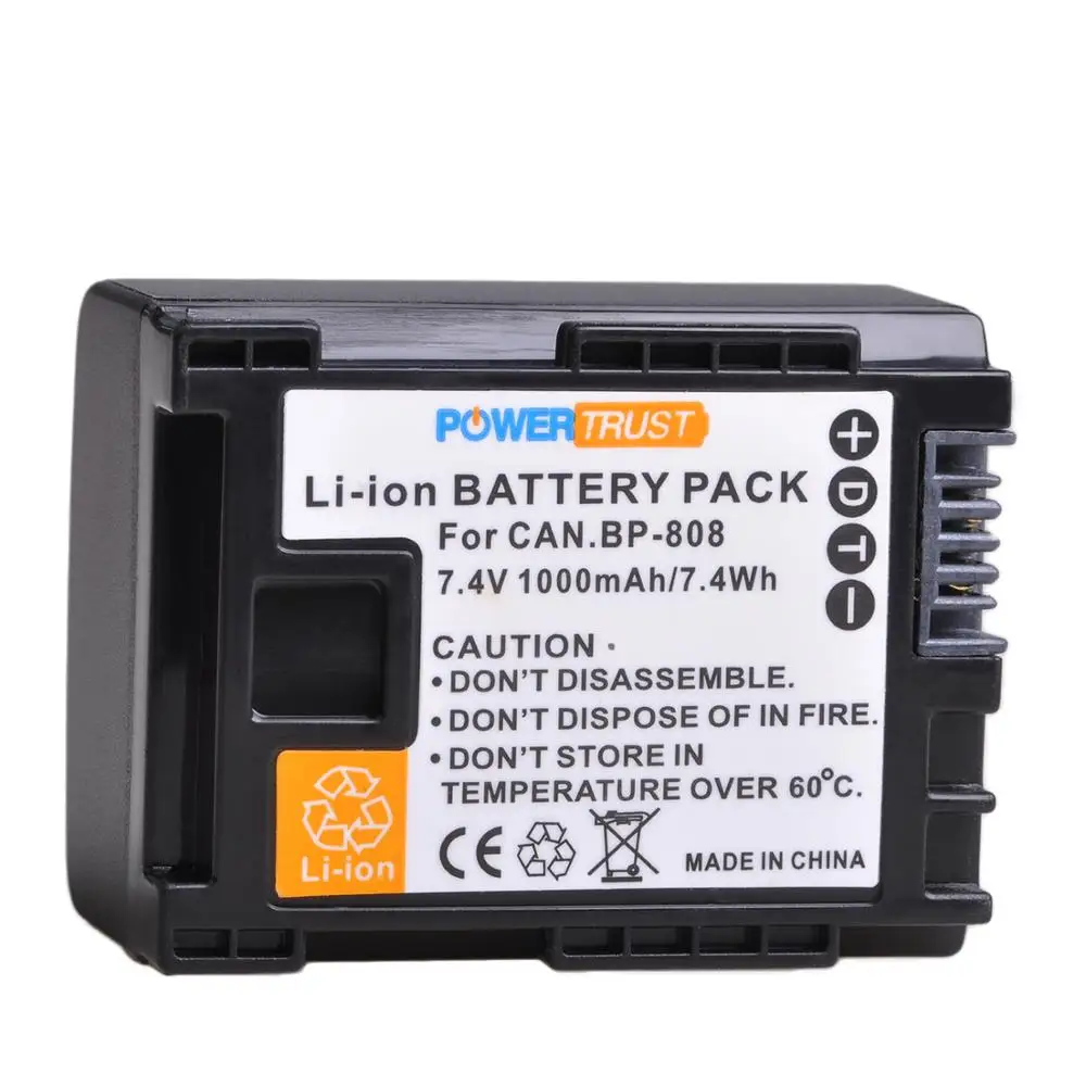 Аккумулятор PowerTrust BP-808 BP 808 + новое двойное зарядное устройство USB для Canon BP-827 827 BP-819