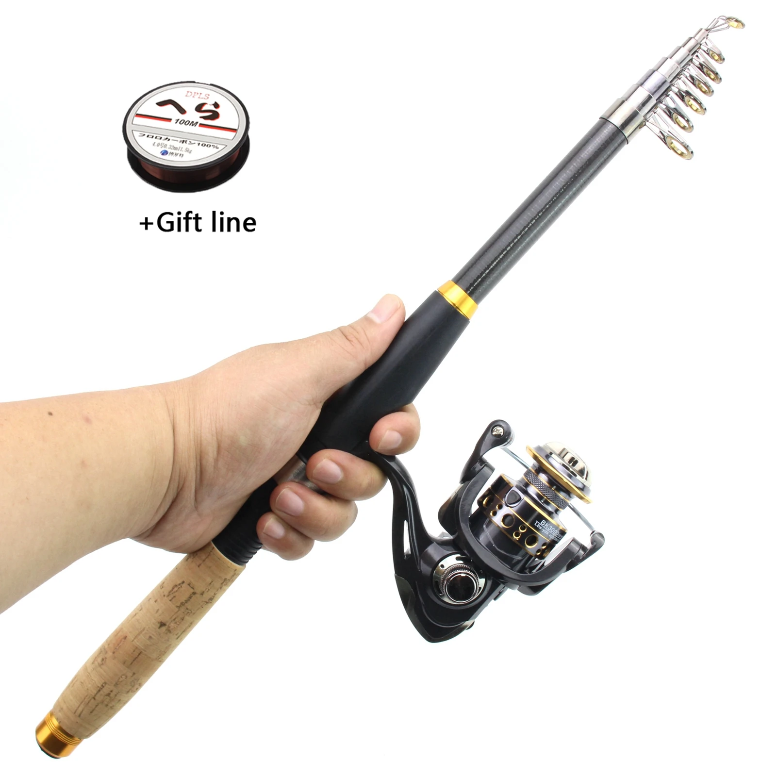 

1.8m 2.1m 2.4m 2.7m 3.0m Carbon Fiber Telescopic Fishing Rod Portable Spinning Rod and Spinning Reels set Rod Reel Combos