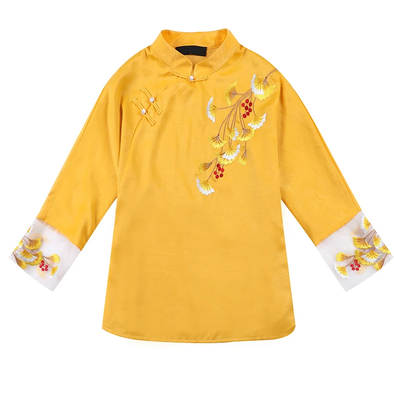 

Chinese Buckle Embroidery Improved Short Cheongsam Tops Chinese Floral Shirt Tang Suit 2020 Spring Ancient Quality Clothes