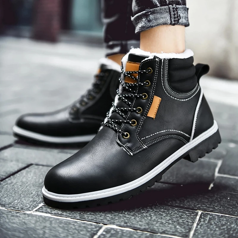 

Походная обувь для активного отдыха, треккинговые ботинки для восхождения, зимняя рабочая обувь, теплые мужские ботинки на меху, однотонная...