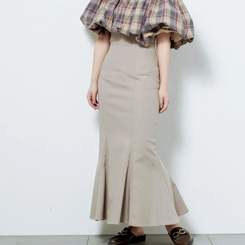 Юбка Русалка Kuzuwata женская с высокой талией Однотонная юбка в винтажном стиле