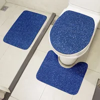 Shiny Multicolor Toilet Seat Cover 3 Pcs Set Bathroom Non-Slip Floor Mat Shower Room Decoration Rug Flannel Absorbent Doormat