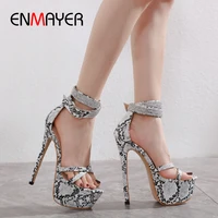 enmayer 2020 sexy animal prints buckle strap high heel sandals pu luxury shoes women designers thin heels platform sandals 34 40
