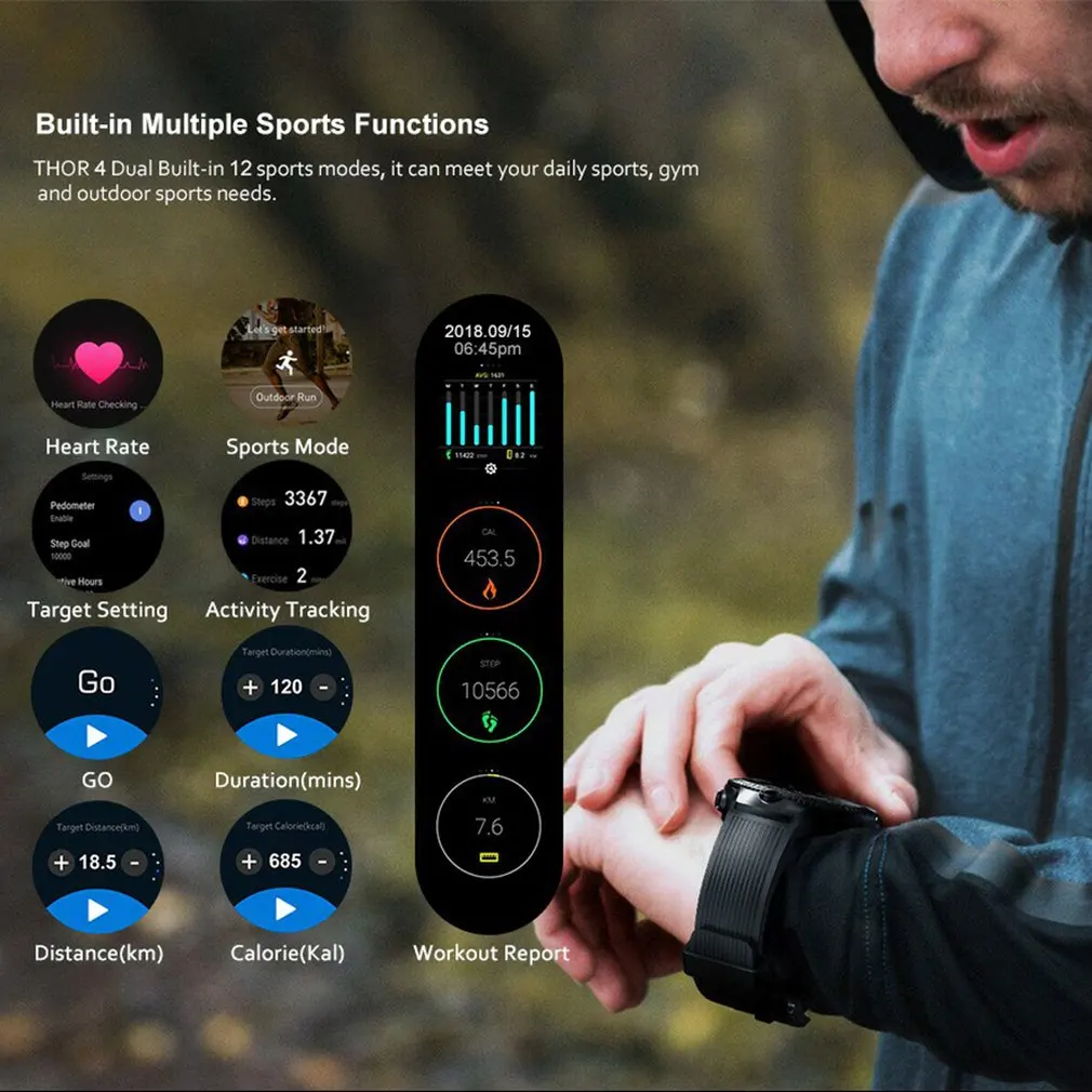Zeblaze THOR 4 Dual 4G SmartWatch 5.0MP + двойная камера 1 &quotAOMLED GPS/GLONASS Гб 16 Смарт часы для