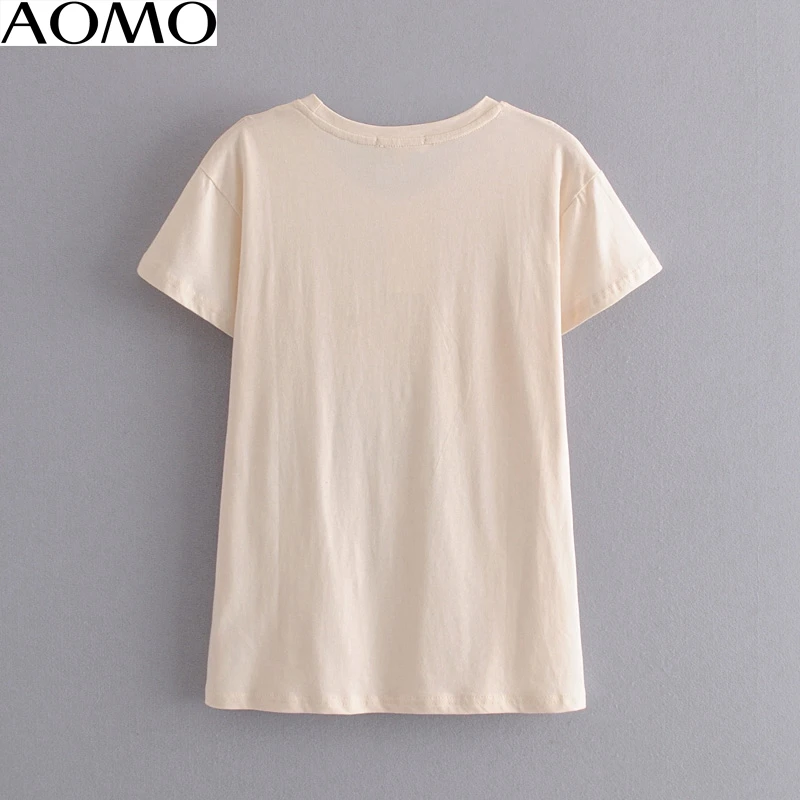 

AOMO summer fashion women vintage print cotton T shirt short sleeve o neck tees ladies casual tee shirt top high quality 4D11A