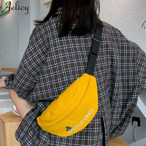 Нагрудная сумка Aelicy для женщин, холщовая простая мультяшная лягушка с надписью для девушек, Повседневная поясная сумка унисекс, с карманами, Прямая поставка