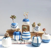 8pcsset mini ceramic blue hand painted flower pot bonsai small pots for flowers succulent planter garden balcony decoration