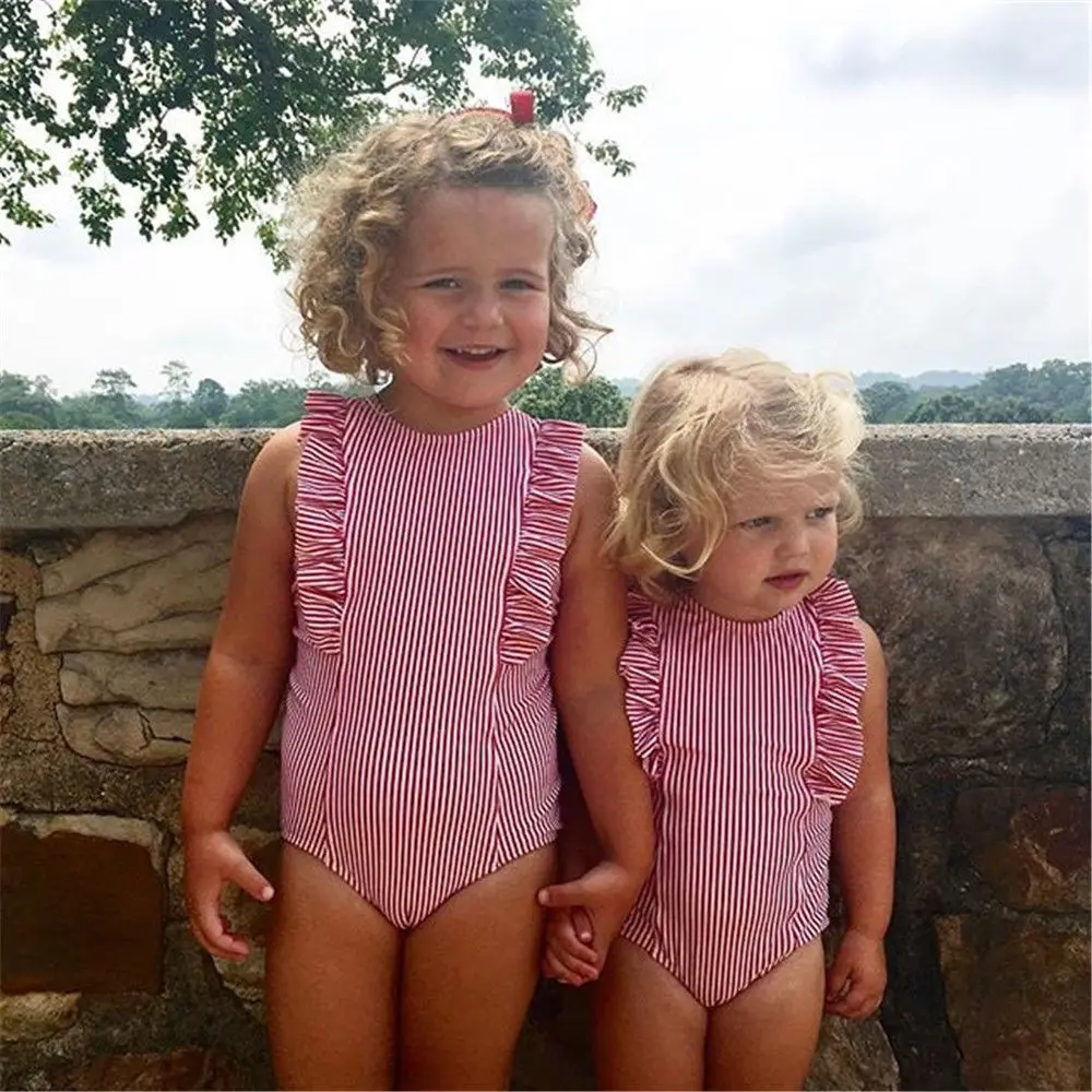 Фото Купальник полосатый для маленьких девочек Цельный купальник бикини летняя