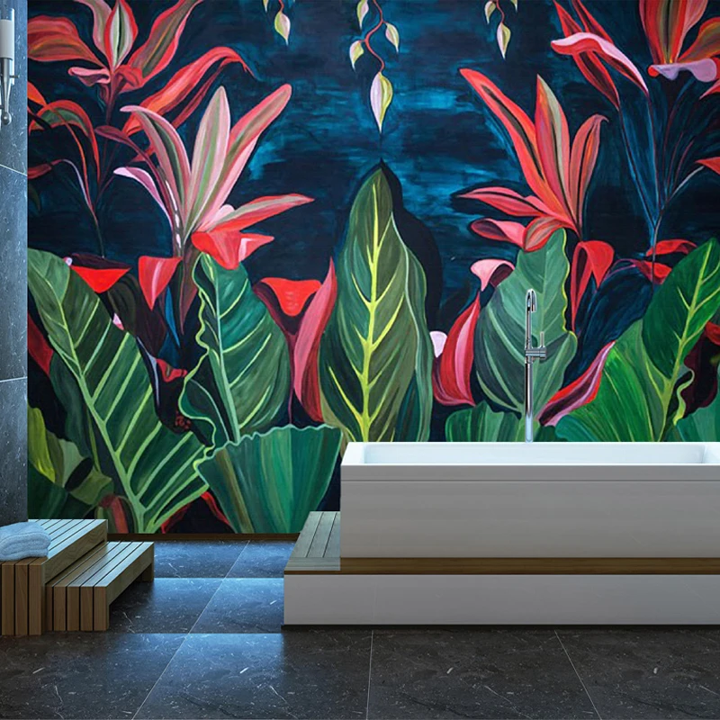 Пользовательские росписи роспись стен Ручная Rain Forest банановые листья большой