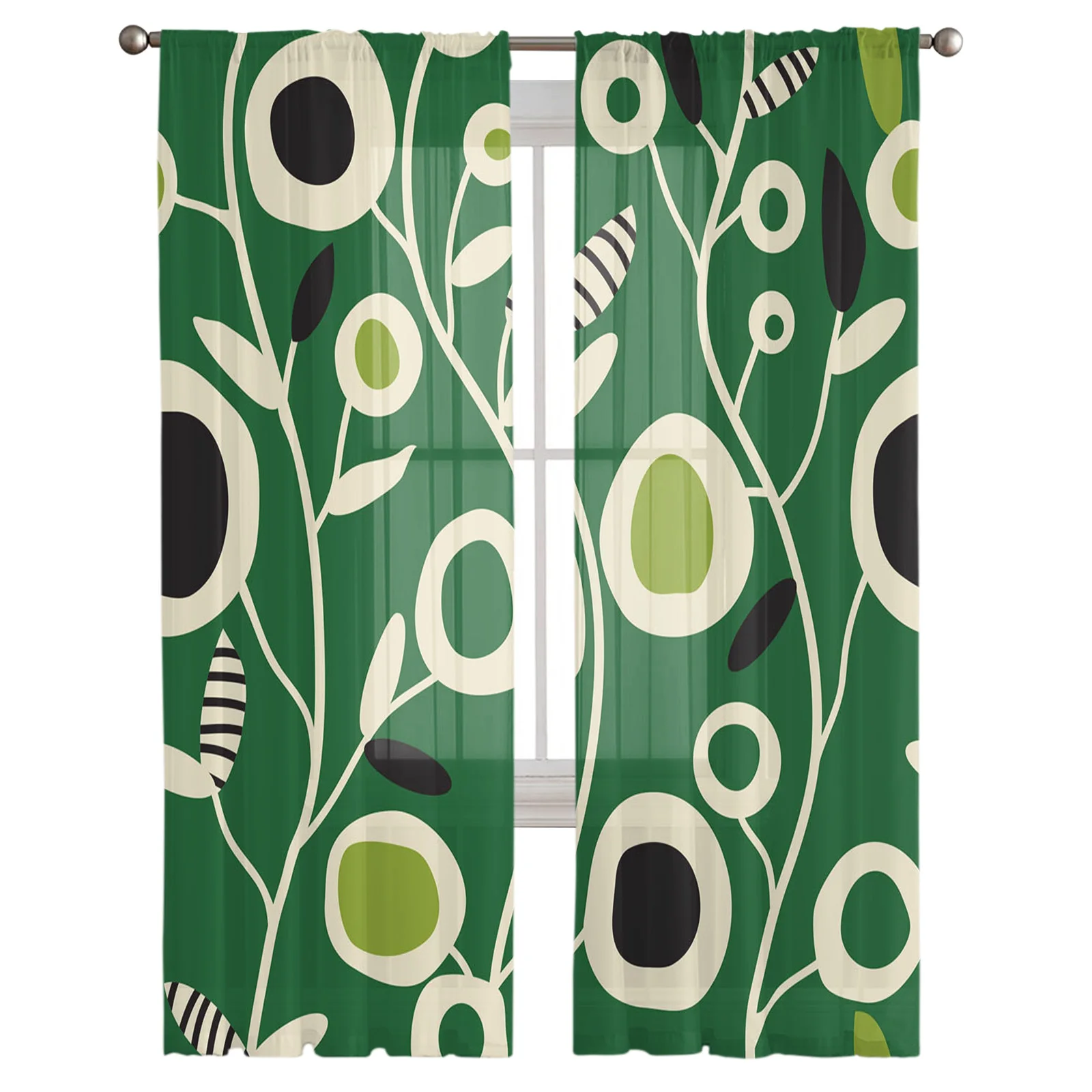 Прозрачные Занавески с геометрическими зелеными листьями кругами цветами для