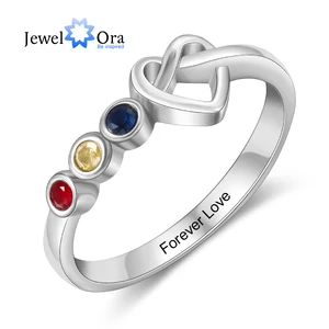 JewelOra персонализированные гравировка сердце узел кольца для Для женщин по индивидуальному заказу от 2 до 4 лет камнях палец кольцо, рождественские подарки для матери