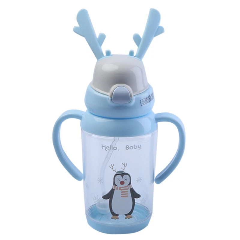 Baby Children Cartoon Animal School Drinking Water Straw Bottle Sippy Cup With Handles Shoulder Strap | Мать и ребенок