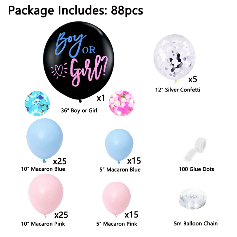 88 шт./компл. пастельные синие и розовые воздушные шары с большим воздушным шаром 36