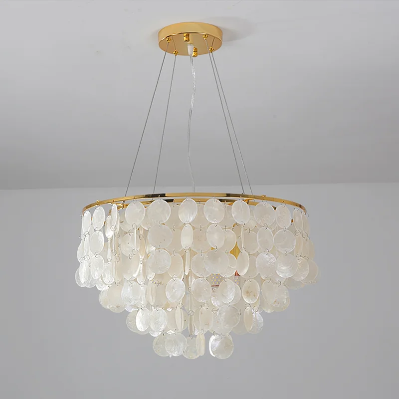 

Modern Shell Chandelier Gold Chrome Metal Living Room Restaurant Hanging Light Fixtures Hotel Hall Hanglamp Luminaire Suspension