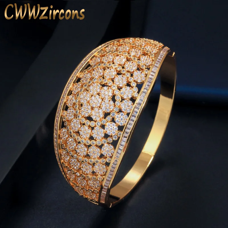 Свадебный браслет CWWZircons с блестками в индийском стиле золотого цвета микро