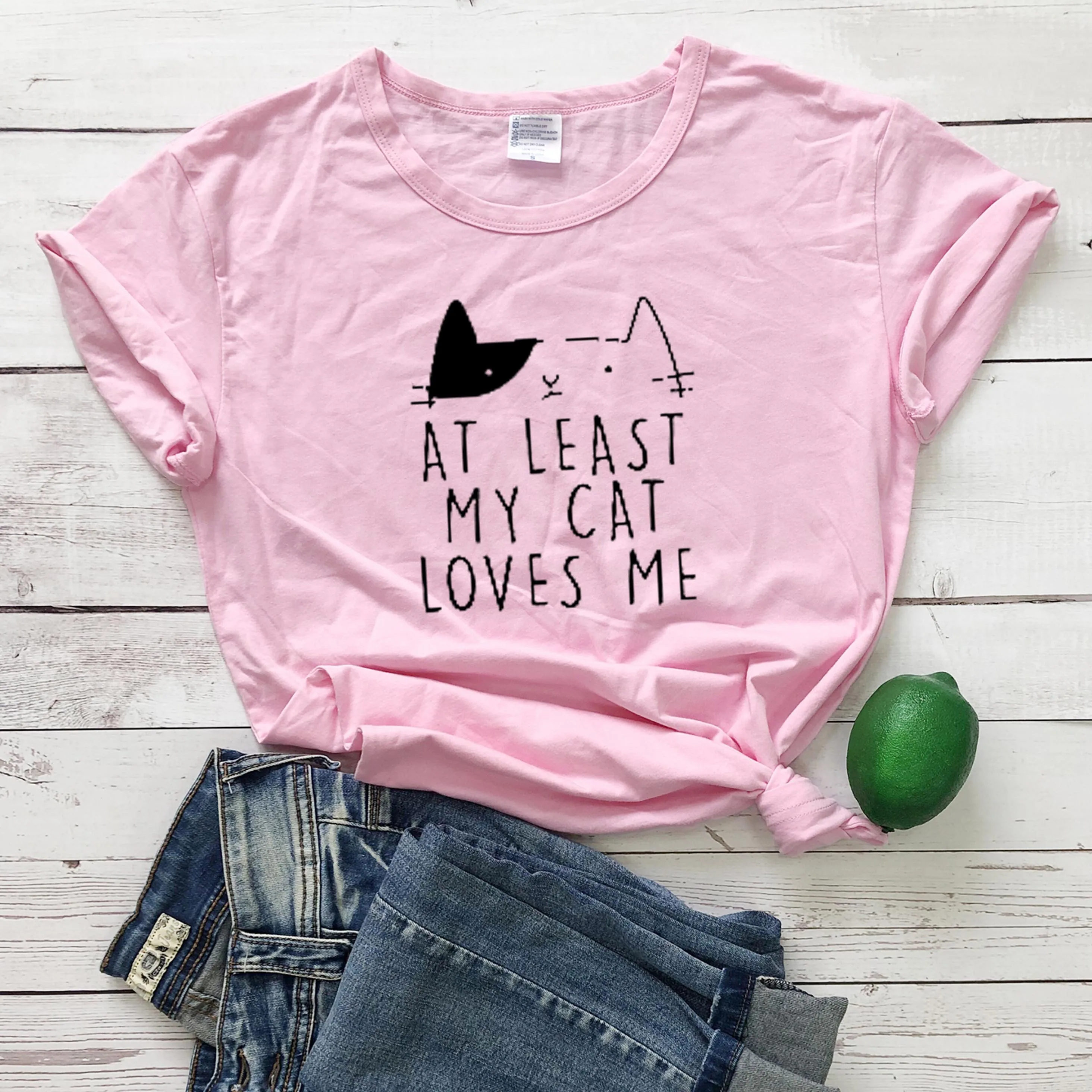 

At least My Cat Holds Me Print Women T shirt Casual Cotton Hipster Funny T shirt For Lady Top Tee cute kawaii Drop Ship L570