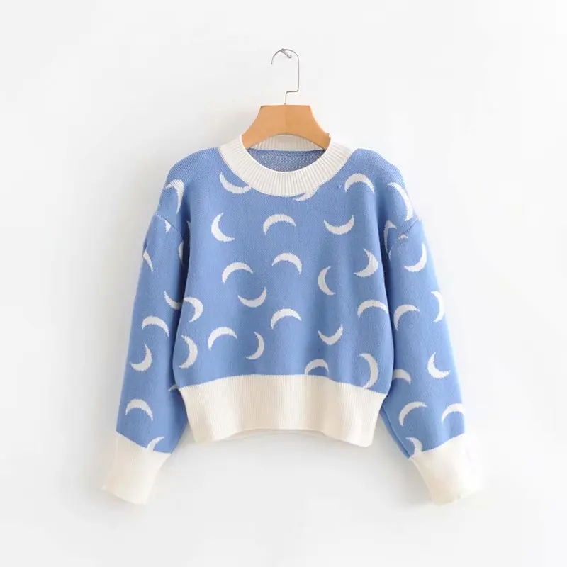 Женский короткий свитер с капюшоном повседневный свободный жаккардовый круглым