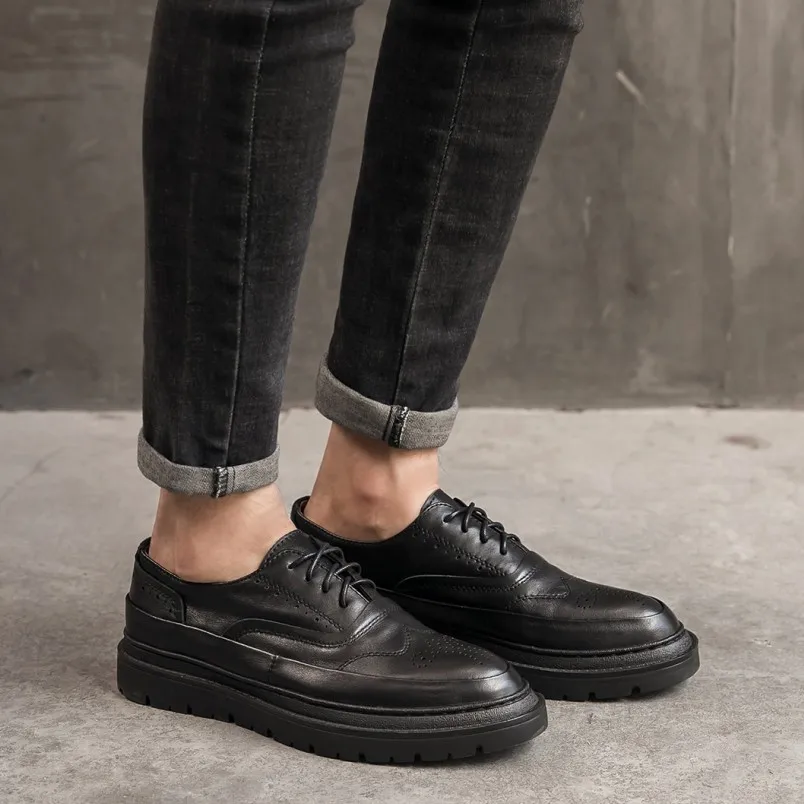 

Мужские туфли с низким верхом в стиле ретро, потертые, резные, с заостренным носком, из воловьей кожи, с резиновой подошвой и верхним слоем, о...