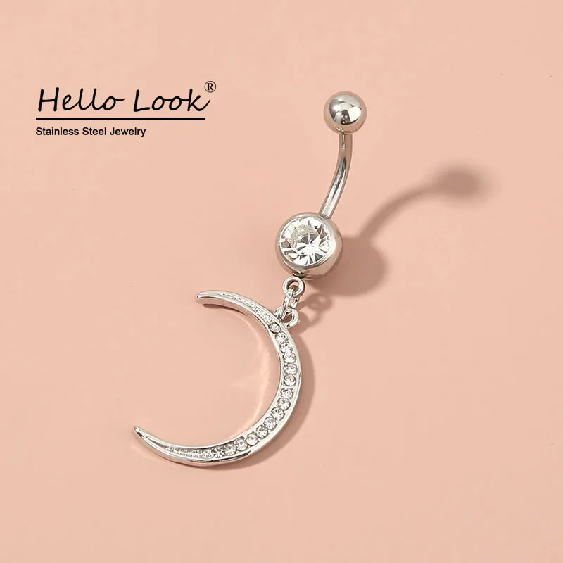 Женское кольцо для пупка с кристаллами HelloLook Moon противоаллергенное пирсинг