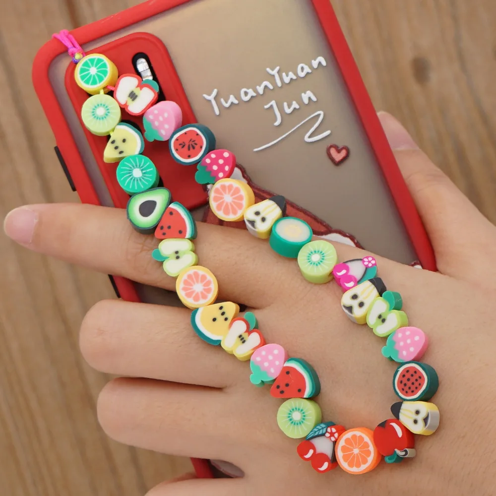 Cute Fruit Bead Phone Strap Chain Multi-function Hanging Hand Rope Lanyard for iPhones Keys USB Cell Phone Lanyard Cord цепочка