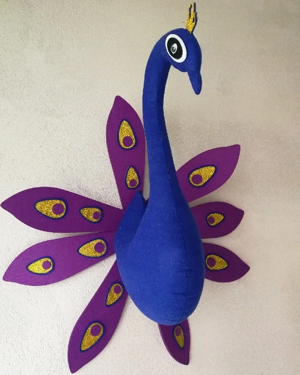 Peafowl Животные, слон, олень, Зебра, кролик, голова тигра, настенное крепление, мягкие игрушки, декор для спальни, войлок, настенные подвесные куклы, реквизит для фотосессии - Цвет: Peafowl