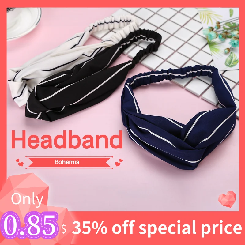 New Bohemia Headbands Cross Shaped Women Cute Striped Hairdbands Female Summer Fashion Headwear Headwrap Hair Accessories Turban |