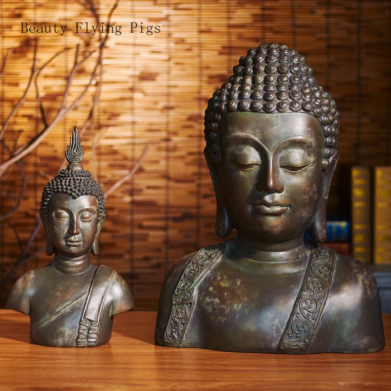 

Retro half-length Buddha head sculpture sculpture decoration Southeast Asia restaurant hotel SPA club home Zen decoration crafts