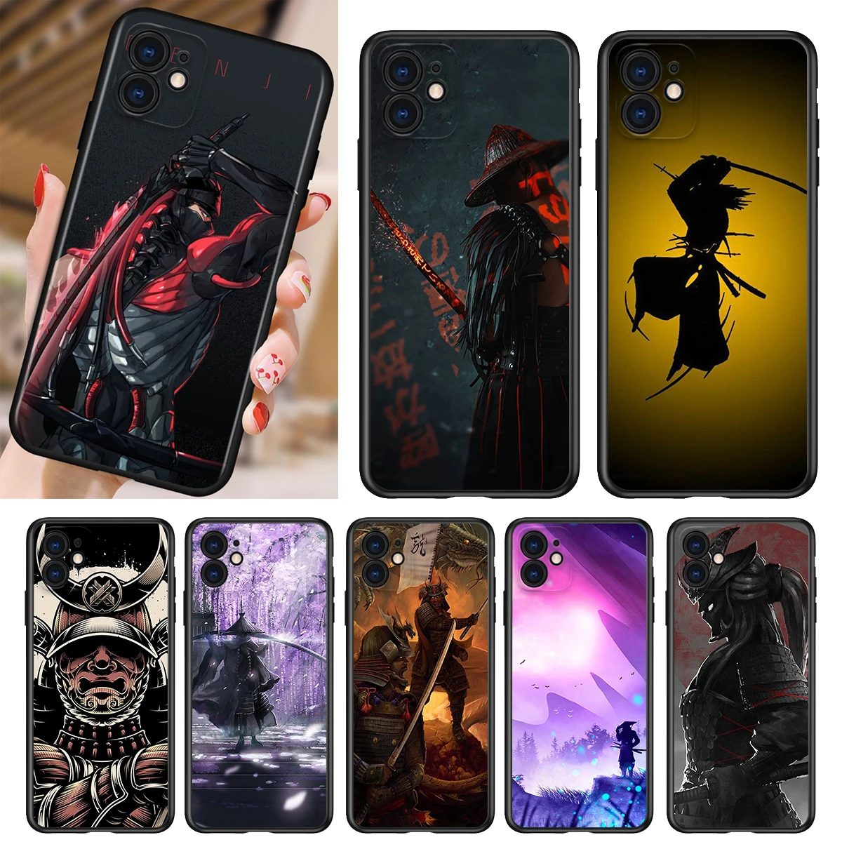 

Phone Case For Apple iPhone 13 12 11 SE XS XR X 7 8 6 5 S mini Plus Pro MAX 2020 Japanese Samurai Art Black Soft Cover