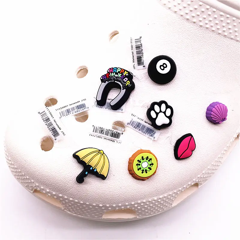 Original Designer Mini Shoe Accessories 8 Ball Umbrella Hairpin Kiwi Croc Charms Decaration for JIBZ Clog Girl Gifts Billiards