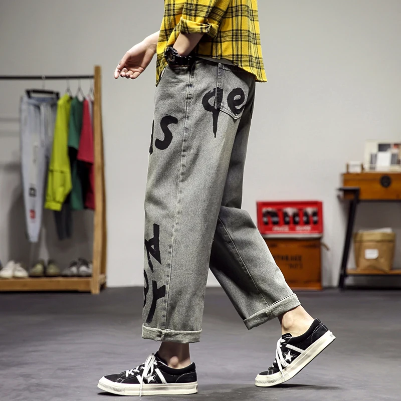 Новинка весна-осень 2020 мужские уличные хип-хоп джинсы с принтом алфавита модные