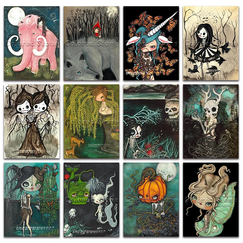 Алмазная живопись мультяшная девушка сказочный слон Хэллоуин 5D сделай сам