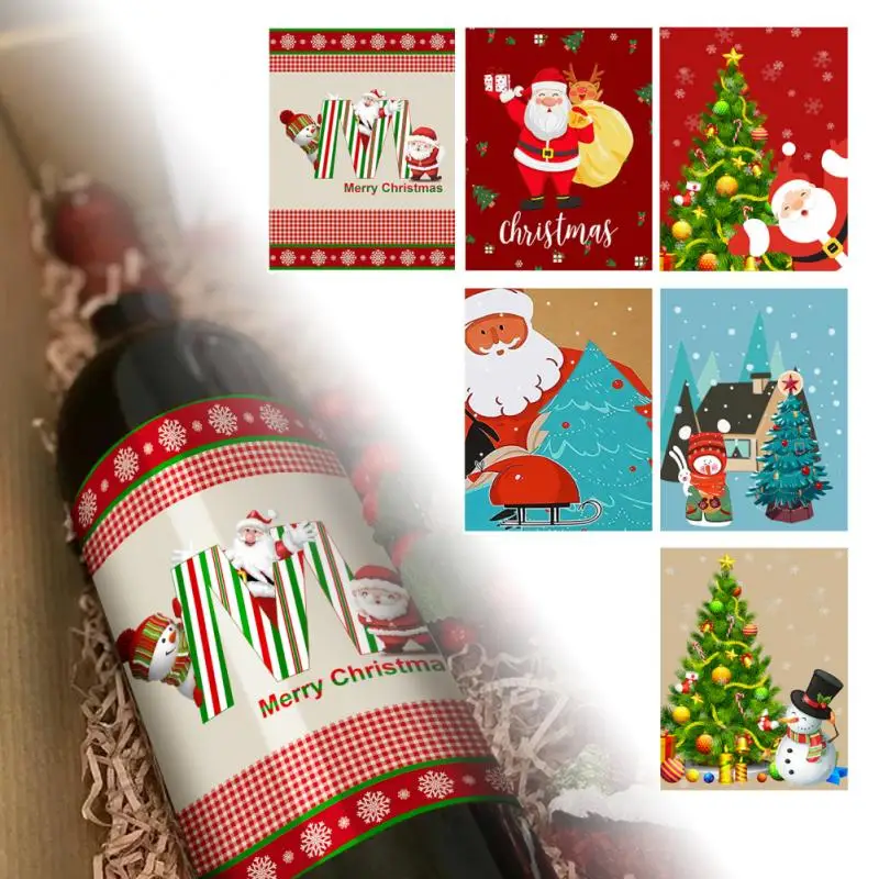 

6pcs Creative Christmas Wine Bottle Label Stickers Xmas Wine Bottle Decoration Christmas Atmosphere Champagne Packaging Stickers