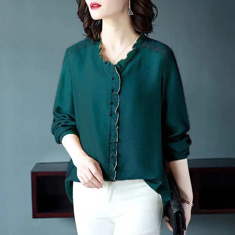 Женская рубашка размера плюс элегантная офисная блузка с рюшами Свободные