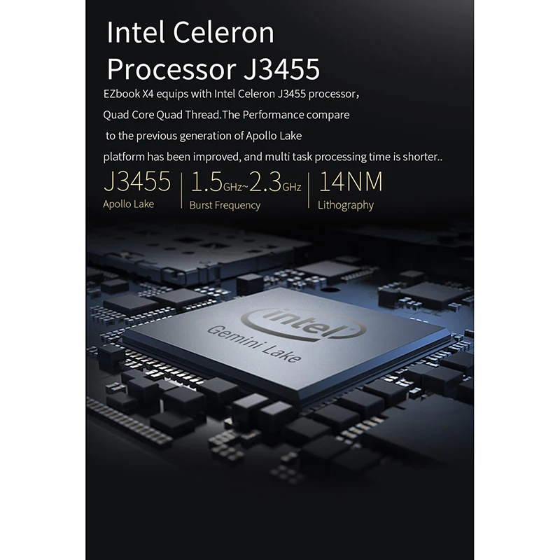 Ноутбук Jumper Ezbook X4 14 дюймов безрамный Ips ультрабук Celeron J3455 6 ГБ ОЗУ 128 Гб ПЗУ ноутбук