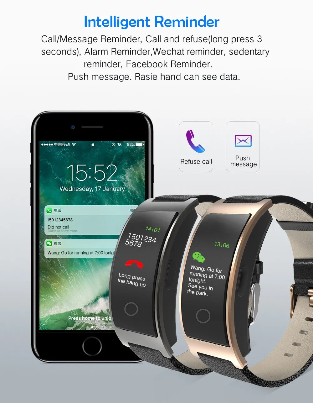 

CK11C Color Screen Smart Bracelet Fitness Tracker Health Monitor Push Message Call Reminder Bracelte