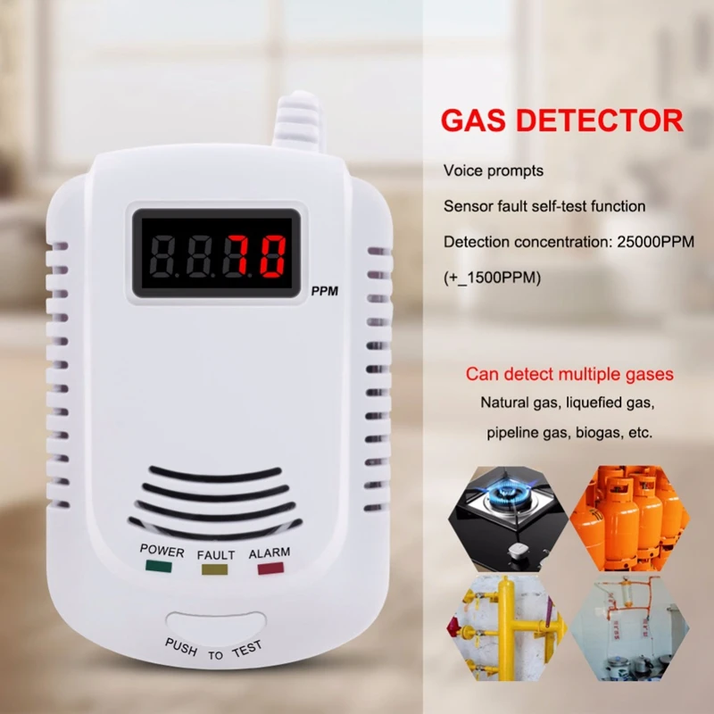 

808L Gas Detector, Voice Warning Kitchen Alarm Kit Independent of Combustible Natural Lcd Display Gas Sensor