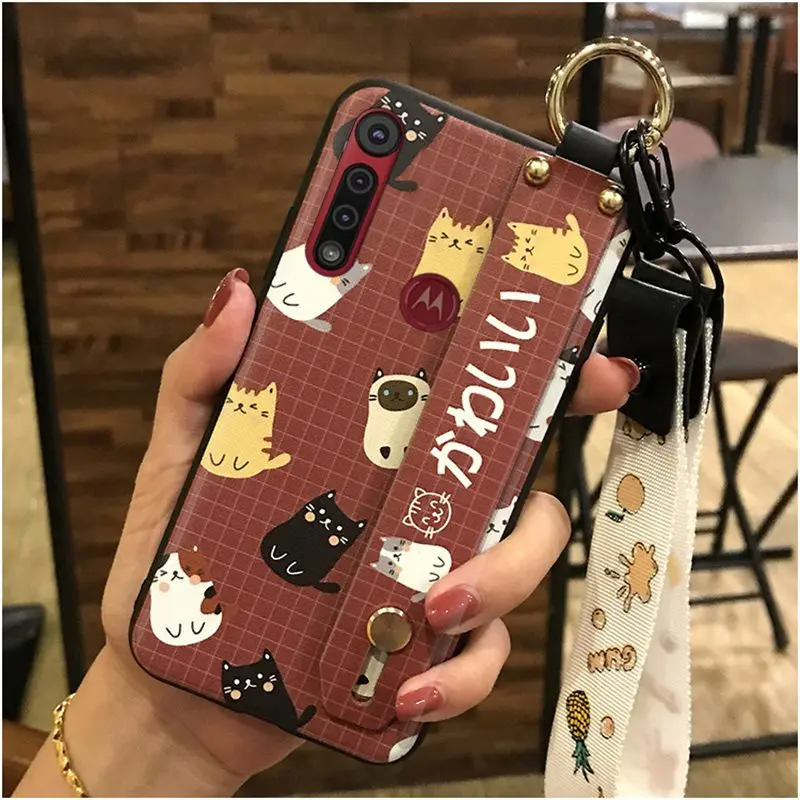 Грязеотталкивающий чехол для телефона с ремешком MOTO G8 Play силиконовый мультяшным