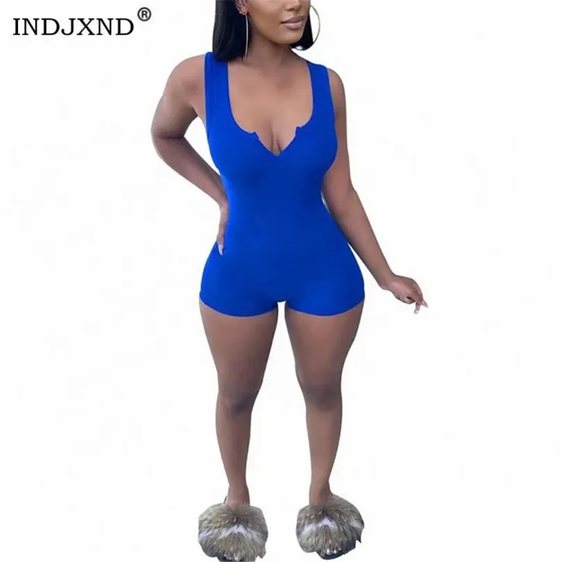 

Сексуальный комбинезон INDJXND, одежда для фитнеса, боди в рубчик с V-образным вырезом, шорты, летний облегающий женский комбинезон, Женская одн...