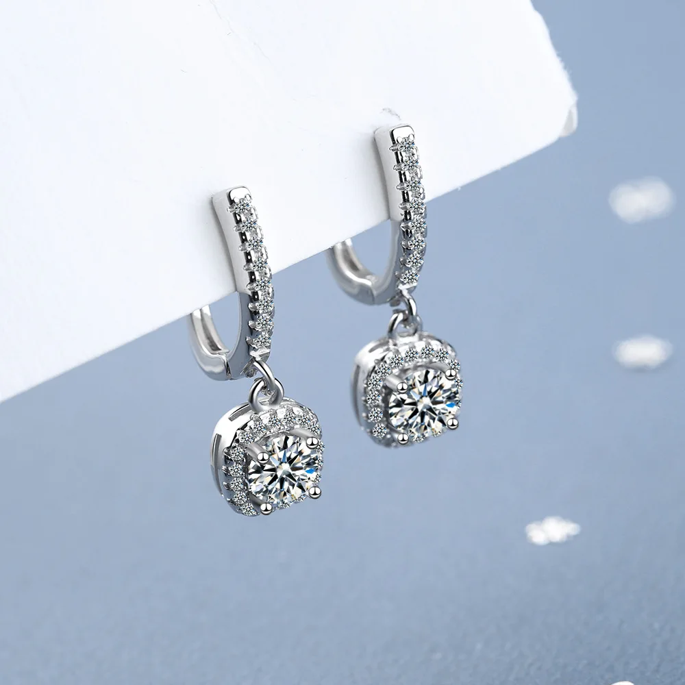 

100% 925 Sterling Silver 1carat Moissanite Drop Earring for Women Fashion Aros Mujer Oreja Diamond Gemstone Orecchini Girls