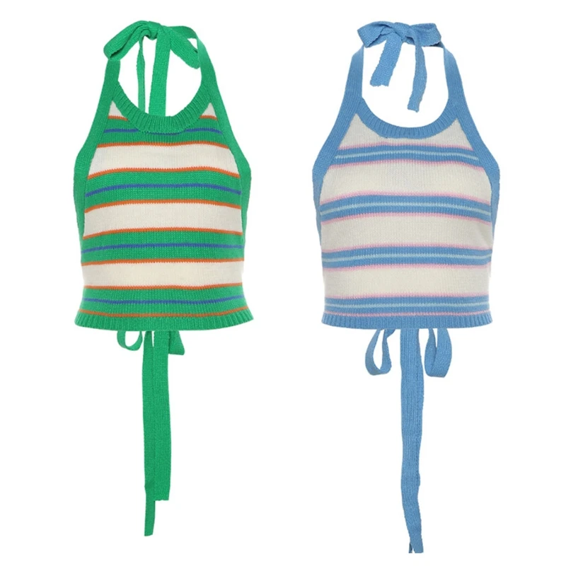 

Женский ТРИКОТАЖНЫЙ УКОРОЧЕННЫЙ ТОП в полоску, с открытой спиной