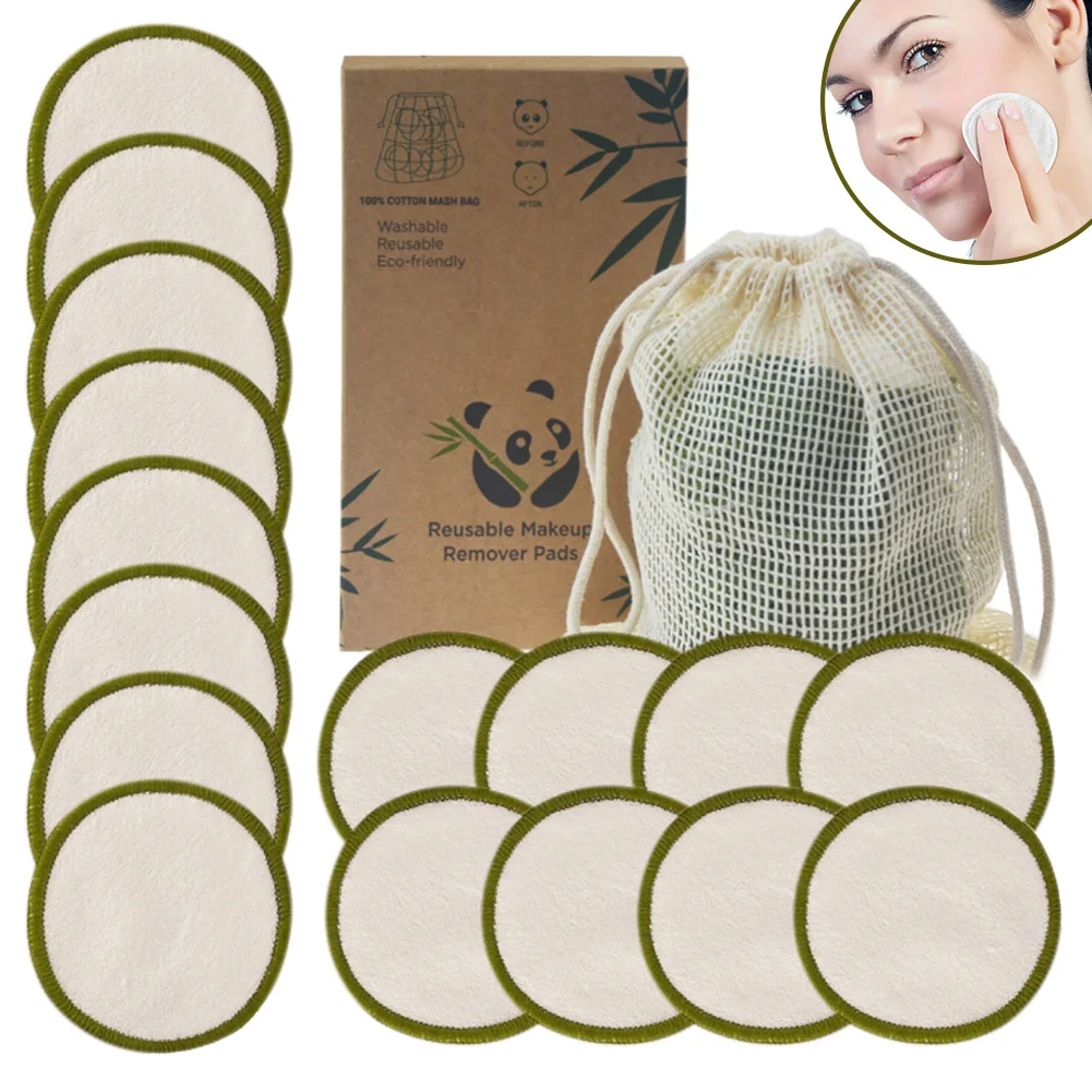 

16pcs/Bag Reusable Bamboo Makeup Remover Pads Washable Rounds Cleansing Facial Cotton Make Up Removal Pads Tool Pads Accessories