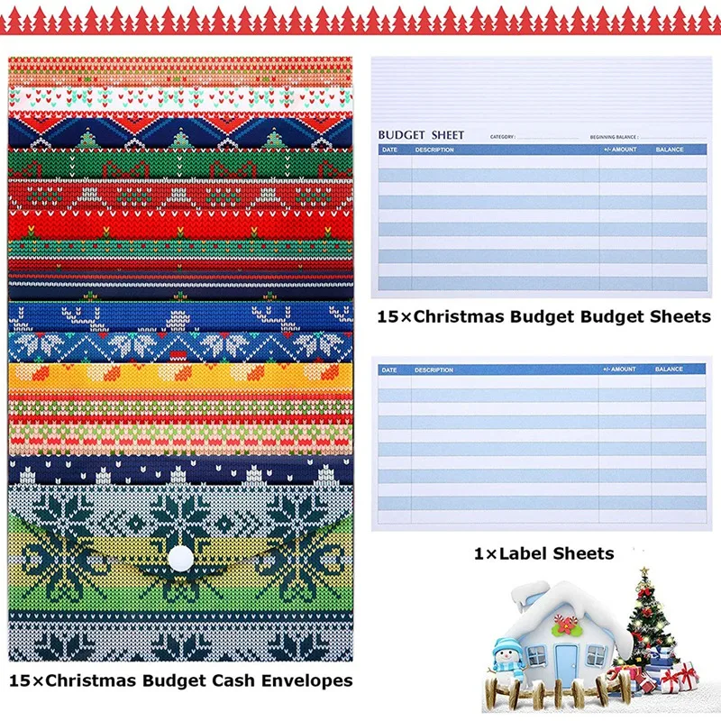

Christmas Elements Envelope Christmas Reusable Plastic Budget Envelopes Budget System for Saving Budgeting,Waterproof