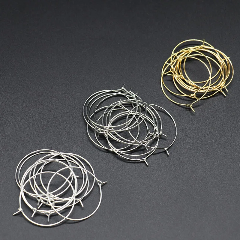 Серьги-кольца женские круглые Серебристые/золотистые/Родиевые, 50 шт./лот, 20/25/30 мм