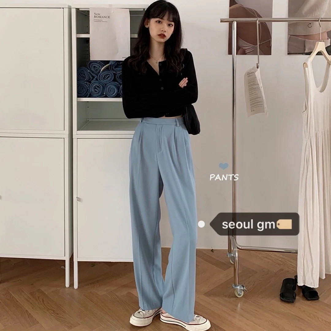 

Простые и неподвластные классические брюки Корейский минималистский стиль для девушек классные и ленивые прямые Костюмные брюки