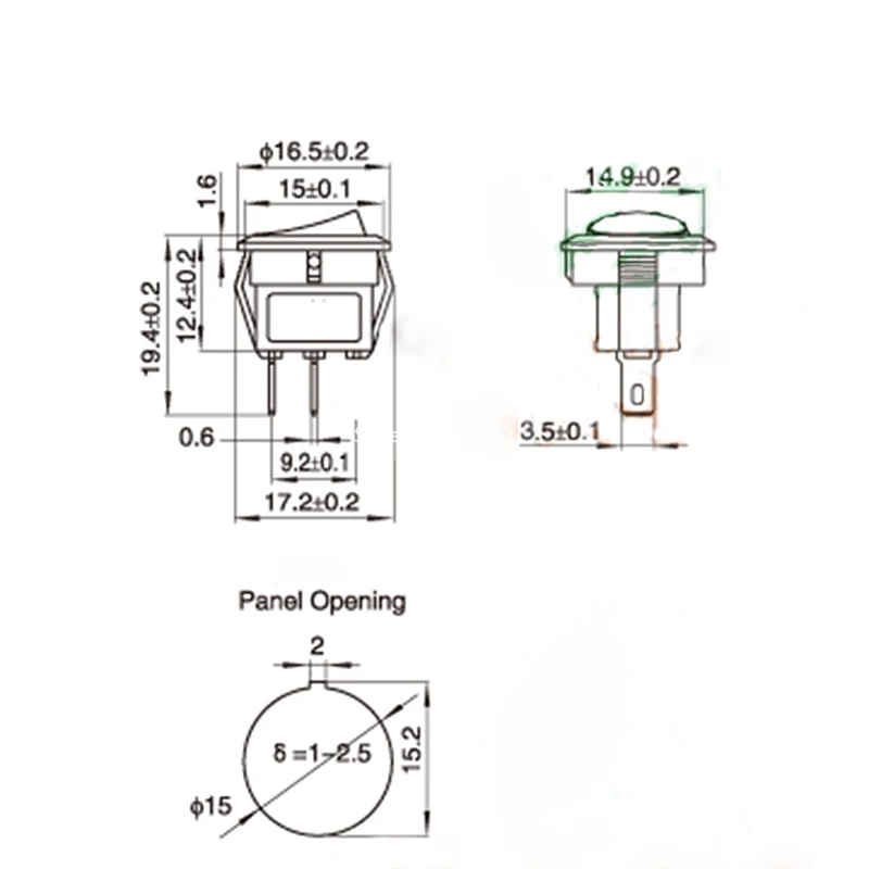 10 шт./лот клавишный переключатель KCD11 KCD1-204 15 мм AC 250 В 6A 2 Pin красный круглый ON/OFF SPST