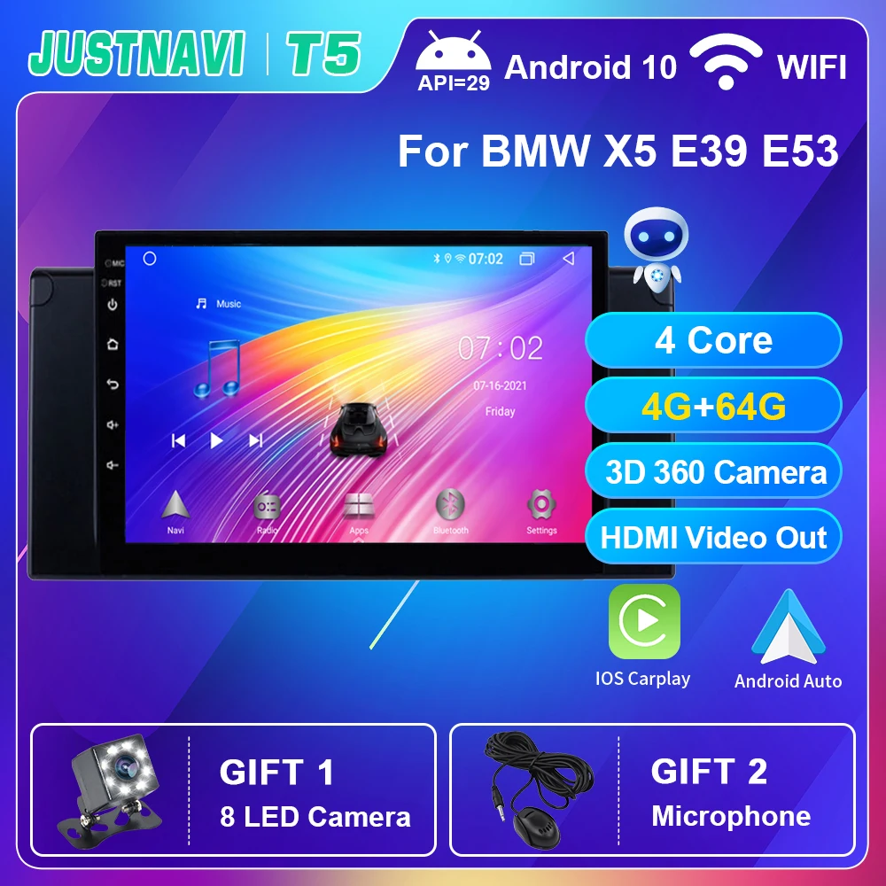 

4G 64G Car Radio Android 10.0 For BMW X5 E39 E53 1999-2006 Carplay Auto Stereo WIFI GPS Navigator Multimedia Video Player No DVD