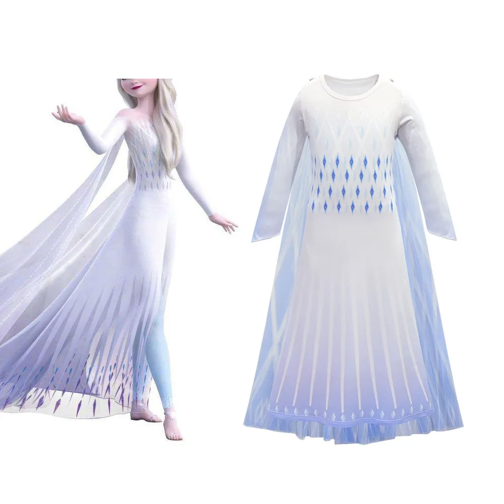 

Elsa White Fancy Dress Girl Snow Queen Cosplay Costume