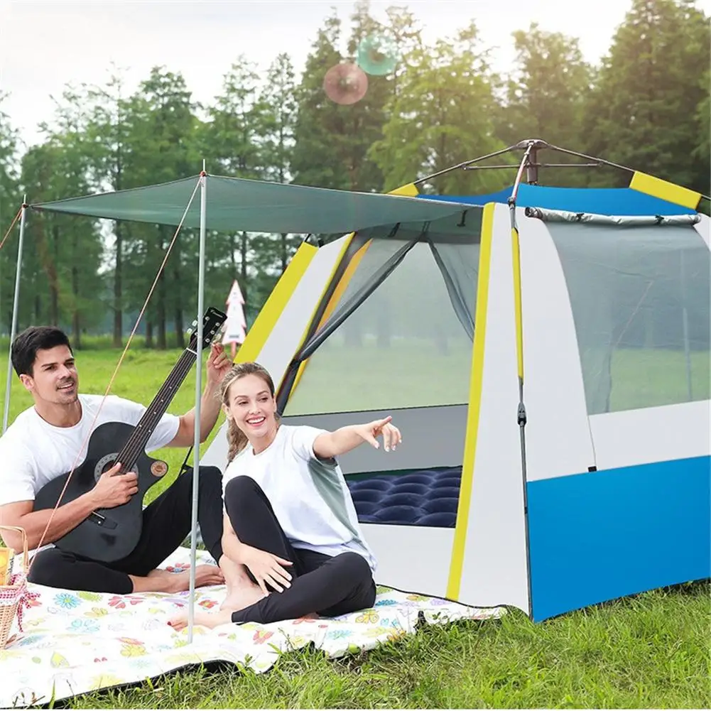 저렴한 가족 캠핑 텐트 1 거실 + 1 홀 휴대용 대형 공간 야외 쉼터, 사각형 상단 커버 차양 놀이 Wigwam